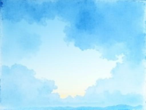 A beautiful watercolor landscape painting by Keiko Tanaka, showcasing clear skies.